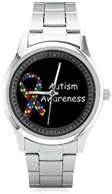 Colorful Autism Awareness Puzzle Pieces Ribbon pattern Men's Stainless Steel Watch(40mm dia,stainless band)