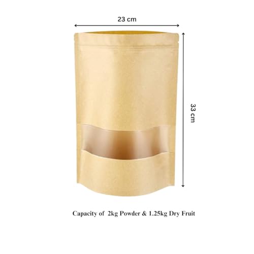 Image of Esko Stand Up Ziplock Pouch - Reusable, Airtight Kraft Paper Storage Pouch (Brown) | 230X330 (Pack of 25)