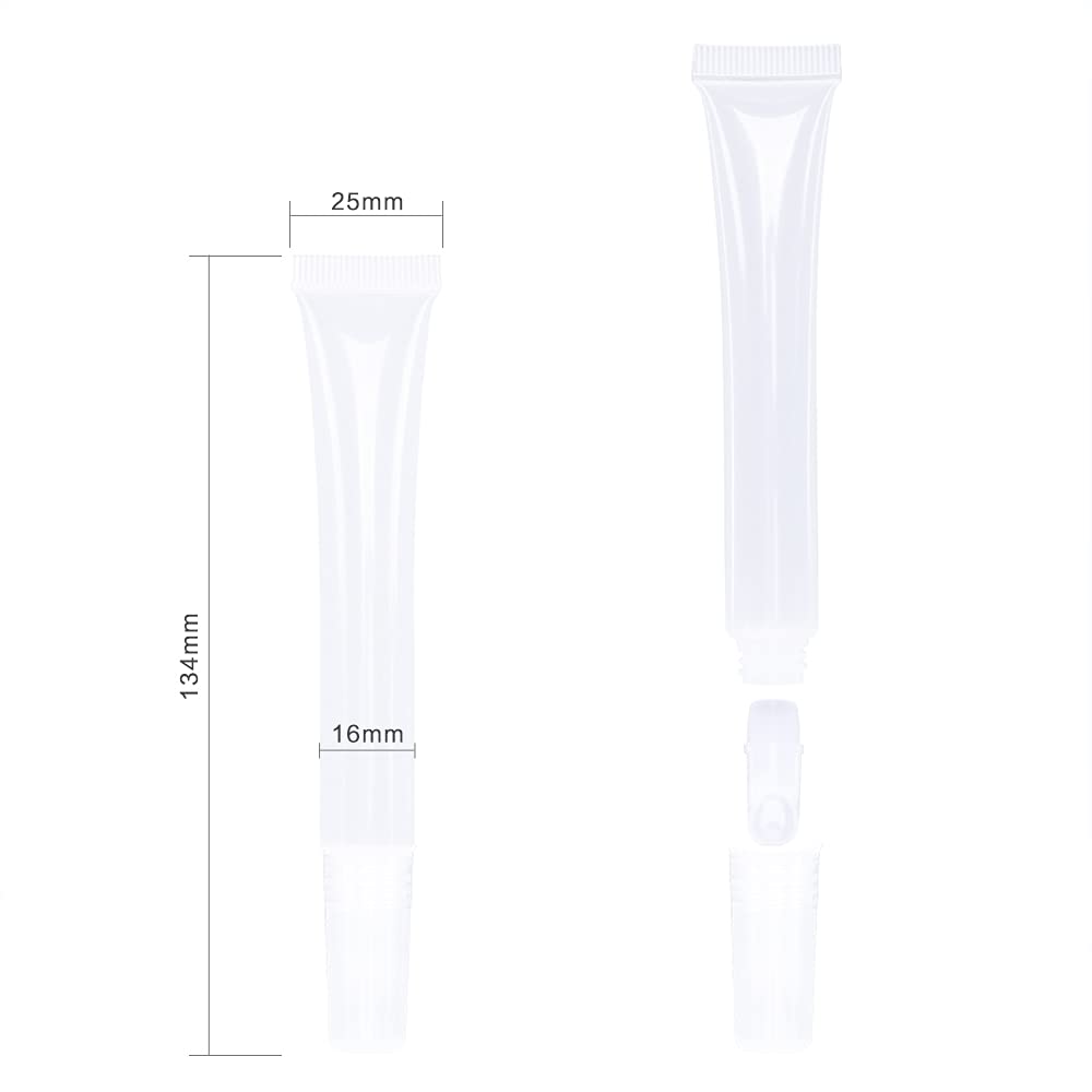 50 Stück leere lange, schlanke Tuben mit Spritzen für Lipgloss, Tuben mit 15 ml, Transparenter Deckel.,