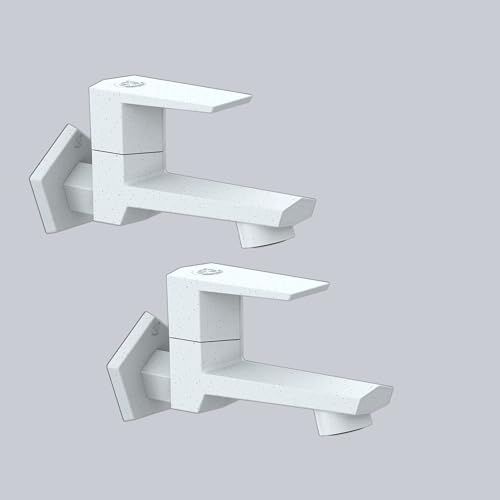 Image of RN PTMT Long Body Bib Cock for Bathroom | 15mm Long Body Foam Flow Water Tap with Flange | Luxury G20 Collection Faucet | High-Grade Engineering Polymer Tap (Marble, Pack of 2)