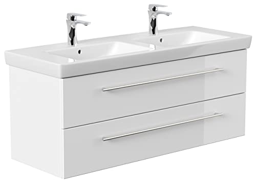 Villeroy & Boch SUBWAY2-0-130CM000101DE Waschbecken mit Unterschrank, Holz, weiß hochglanz, 130 x 50 x 47 cm