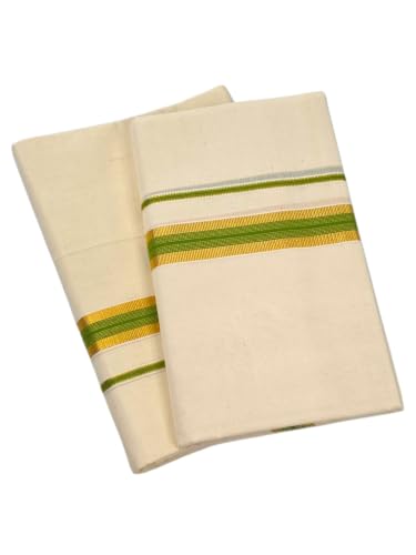 Image of Womens Kuthampully Set Mundu With Golden & Stripes Kara
