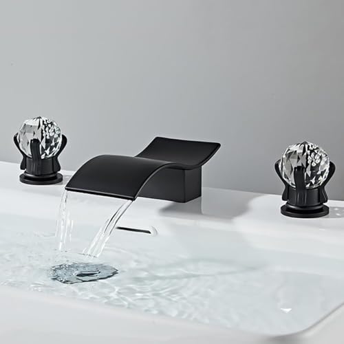 Robinet de lavabo haut de gamme style cascade à double poignée noire pour salle de bains
