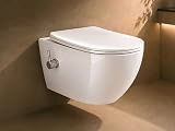 Aqua Bagno Dusch-WC mit Warm-Kalt-Wasser | Taharet WC Bidet | Hänge WC Toilette spülrandlos | WC mit Bidet-Funktion | WC-Sitz Absenkautomatik | Tiefspüler | 49 × 36 × 33 cm