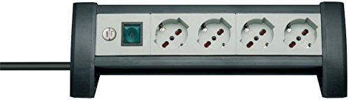 Brennenstuhl 1156255414 Tischsteckdose, Premium Office Line Serie, 4 italienische Steckdosen 10/16A+Schuko, Lichtschalter schwarz/grau