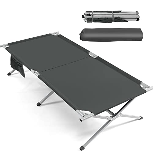 Goplus Camping Cot, 42” Extra Wide Folding Camping Cot W/Storage Pocket, Carry Bag, 330Lbs Capacity, Reinforced Bar, Heavy Duty Sleeping Cot For Adults, Portable Camping Bed For Hiking Backing (Grey) #TOP9