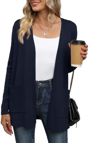 Yommay Strickjacke für Damen Langarm Elegant Leichtes Pullover mit Taschen | Damen Cardigan V-Ausschnitt Elegant Knitted Weich Klassisch Mode Locker Lässig Ladies Sweaters Alltag W