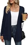Yommay Strickjacke für Damen Elegante locker lässig leichtes Frauen Herbst Langarm Pullover mit Taschen,Marineblau,XL