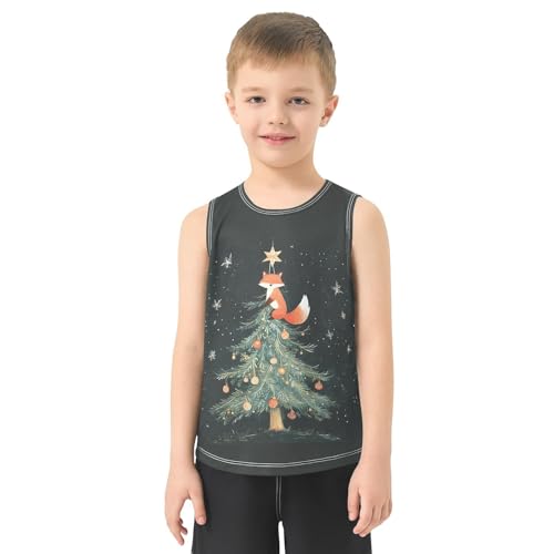 Christmas Tree Fox Black Boys Tank Tops Sleeveless Tank Top Shirts Undershirts for Kids,3T2
