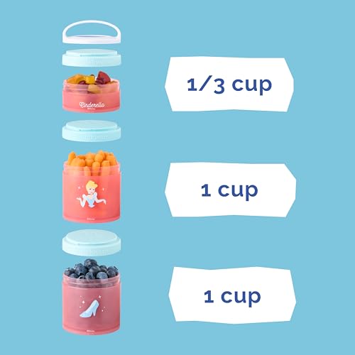 Image of Whiskware Disney Princess Cinderella, Stackable Snack Containers for Kids, 3 Stackable Snack Cups for School or Travel, Backpack and Cupholder Friendly, Glass Slipper