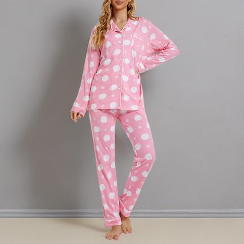 Image of Tugege Pajamas Set Long Sleeve Sleepwear Womens Button Down Nightwear Pj Sets