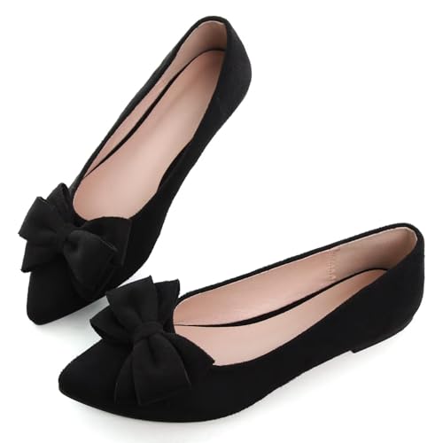 Image of SAILING LU Womens Bowknot Ballet Flats Pointy Toe Suede