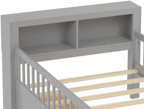 Miniatura 8 de Bellemave Base de cama individual para niños con vallas, 2 cajones y cabecera de almacenamiento, cama de plataforma de tamaño individual con