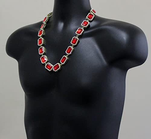 Generic Mens Icy Simulated Red Ruby Chain 14K Gold Plated Necklace Hip Hop Fashion thumb #6