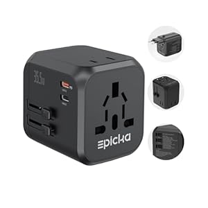 EPICKA 35W Universal Travel Adapter with 2 AC Outlet, European Travel Plug Adapter with PD Fast Charging, 6-Port (2 AC/2 USB-C/3 USB-A) International Power Adapter – Travel Essentials (TA-205, Black)