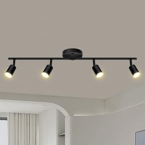 AUQUEE 4 Light Track Lighting Fixtures Ceiling, 16W/2700K Black Track