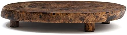 Lipper International 1210 Acacia Burl Finish Serving Board with Feet for Cheese, Crackers, and Hors D