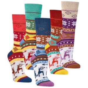Leo Design Women's Scandi Mix1 Norwegian Cotton Socks For 2 Pairs Winter Thermal Socks, Vintage Nordic Cotton Crew Soft Winter Hygge Socks (6-8, )