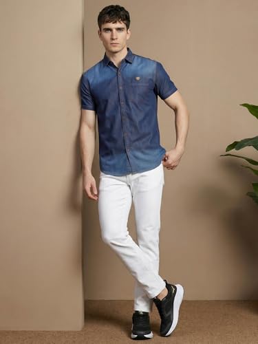 Image of Kuons Avenue Men's Denim Casual Shirt | Regular Fit | Half Sleeves | Spread Collar | Stylish Denim Shirt for Men