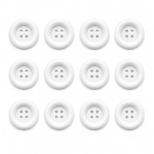 Image of Pack of 12 Big White Resin Buttons for Lab Coats Blazers Diameter 48 L,(1.2 inch) 4 Holed for Sewing and Art and Craft Round Buttons with 4 Holes