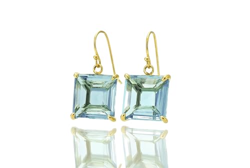 Boucles d'oreilles topaze bleue pendantes or anti-allergie faites main