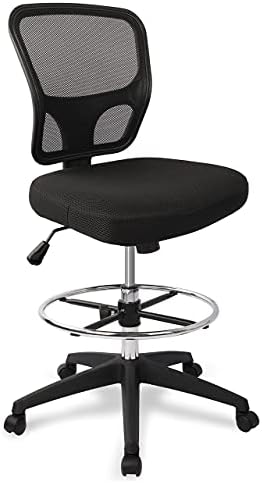 Armless Drafting Chair Tall Office Chair Adjustable Height High Back Ergonomic Desk Chair Drafting Stool Rolling Bar Stools Chairs with Footrest and Wheels