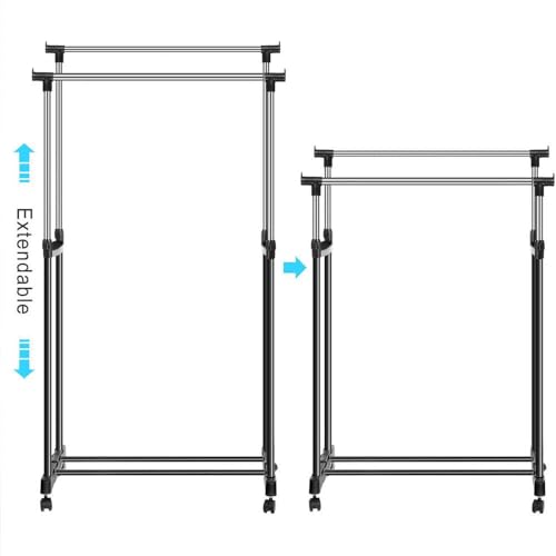 LSFYYDS Kleiderständer auf Rollen Garderobenständer Kleiderwagen Höhenverstellbar 138cm