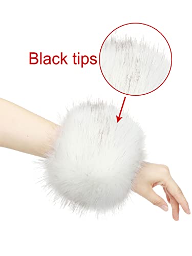 LA CARRIE Women's Snakeskin Print Faux Fur Wrist Cuffs,Winter Fox Furry Bands Arm Warmer