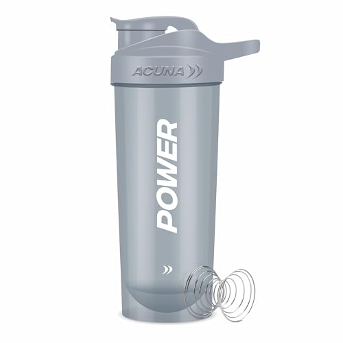 ACUNA Power Shaker Bottle - 700 ml | Protein Shaker With Mixing Ball For Smoothie Shake, Leakproof Screw-On Lid Ideal Workout & Gym Partner Protein Shaker Bottle For Protein Shakes (Grey, 700 ML)