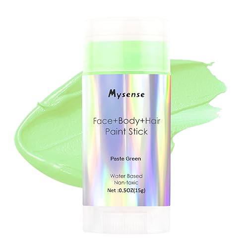 Mysense Pastel Green Face Body Hair Paint Stick,Water Based Washable Temporary Hair Color,Non-toxic Cream Body Paint Foundation for Adults and Kids Halloween Cosplay Makeup,0.5oz