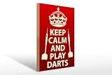 FEMER Cartel de madera con texto en inglés 'Keep Calm and Play Darts' (30 x 40 cm)