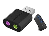 SABRENT USB External Stereo Sound Adapter for Windows and Mac. + Premium 3-Port Aluminum Mini USB 3.0 Hub