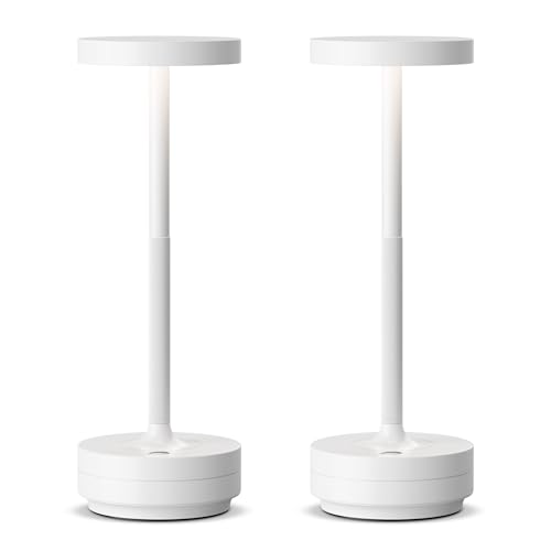 SLSMD Lampada da tavolo senza fili LED Ricaricabile Dimmerabile 5000mAh 3 Modalità di Luce Uso Interno/Esterno batteria Lunga Durata Trasportabile USB-C Lampada da tavolo (2x Bianco)