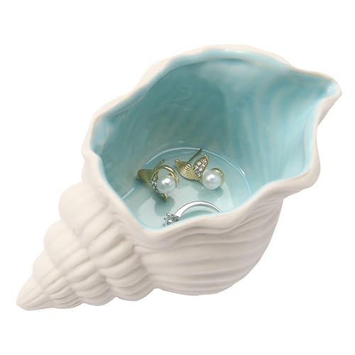 Jewelry Dish Tray For Coastal Beach Room Decor,Cute Ceramic Ring Holder Gift For Women Sister Mom Friend ,Decorative Trinket Jewelry Organizer Tray For Rings Earrings Necklaces ets (Blue conch)