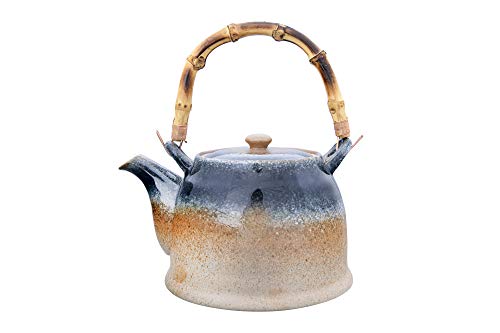Bloomingville 27 oz Stoneware Reactive Glaze Finish Bamboo Handle Each one Will Vary Teapot Blue