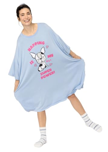 Image of Snuggz Luxury Oversized Sleep Tee, Bamboo Womens Tshirt - Stylish Bamboo Clothing, Nightshirt Dress with Pockets – Silky Soft, Breathable Loungewear for Women - Relaxed Fit Ladies Tops - Puppy Design