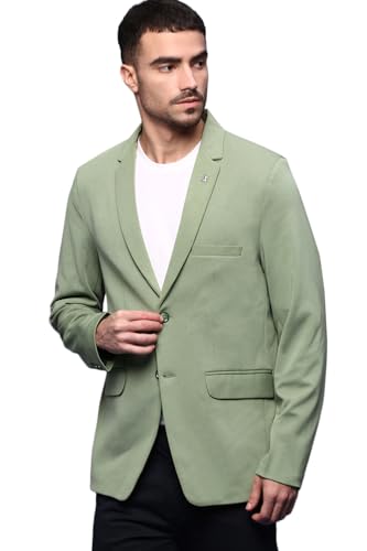 Image of SHOWOFFFF Men Solid Single Breasted Casual Blazer | Notched Lapel Full Sleeves Cotton Blazer for Mens | Slim Fit Regular Length Blazer for Men's