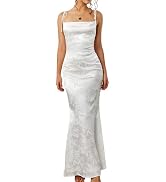 GLNEGE Women's Satin Bodycon Maxi Dress Elegant Formal Spaghetti Strap Cowl Neck Evening Party Dr...
