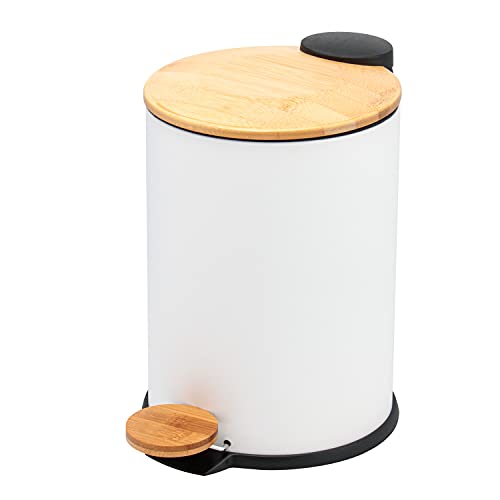 bremermann Mülleimer mit Bambus-Deckel, Bad-Abfalleimer mit Soft-Close, 3 l (Weiß)