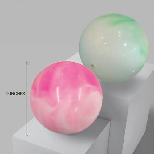 Image of GENIE'S Toy Bus 9-Inch Marble Play Ball | Interactive | for Pool, Beach & Garden | Perfect for Outdoor & Indoor Play | PVC Ball for Kids & Adults I Pack of 2 (Multicolor)