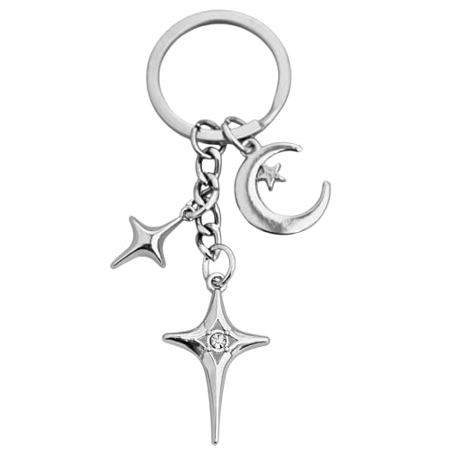 OTETTS Gold Shiny Star Keychain Cute Celestial Charm Durable Metal Key Ring for Keys Bags Aesthetic Gift Car Party Decor (J)