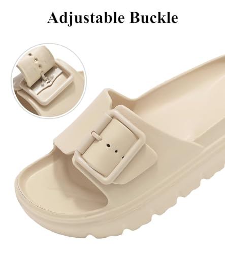 Image of Haifago Womens Platform Sandals with Arch Support, Summer Beach Slides with Adjustable Buckle, Comfort Lightweight Chunky Cushion Slip on Sandal