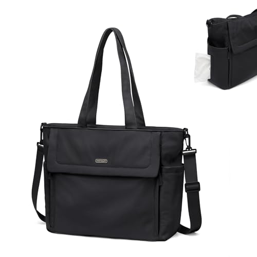 GOLF QUALITY Bolsa Maternidad de Hombro, Bolsa de Pañales Multifunción 22L con Bolsillo Impermeable y Compartimento Aislado para Biberones, Convertible en Bolsa Cruzada y Bolso de Ocio, Negro