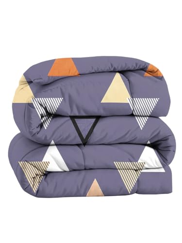 Image of HOMEKART 220 GSM Premium Reversible Microfiber AC Comforter for Single Bed | Soft, Lightweight & Breathable All-Season 3-Layer Quilted Blanket (150 cm x 225 cm, Trangle, Dark Grey & Rust)