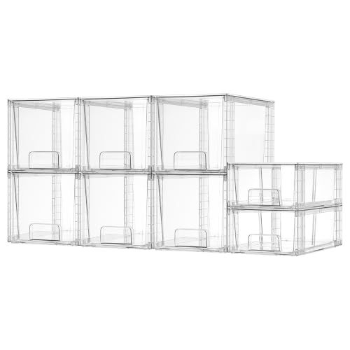 Image of Vtopmart 8 Pack Clear Stackable Cabinet Organizers with Pull-Out Drawers, Clear Storage Drawers, 6 Medium and 2 Small for Under Sink, Pantry, Bathroom, Closet and Kitchen Storage