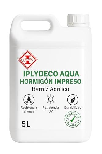 IPLISA Barniz Resina para Hormigón Impreso, Barniz Protector Incoloro al Agua para Pavimentos de Hormigón, Piedra Natural, Terracota, Ladrillo, Cemento, Acabado Semibrillante Transparente, 5 Litros