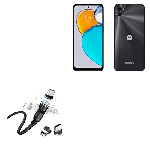 BoxWave Cable Compatible with Motorola Moto E22s - MagnetoSnap AllCharge Cable, Magnet Charging Cable USB Type-C Micro USB for Motorola Moto E22s - Jet Black