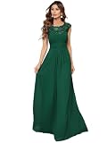 Ever-Pretty Women's Cap Sleeve Ruched Lace A Line Round Neck Chiffon Formal Dresses Evening Gowns Green US10