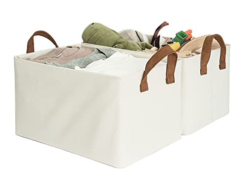 Image of StorageWorks Large Storage Bins, Fabric Storage Bins for Shelves, Storage Baskets with Metal Frame, Closet Baskets and Bins with Handles, Beige, 2-Pack