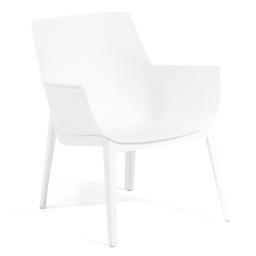 Lot de 2 fauteuils avec table basse d'extérieur en polypropylène renforcé de fibre de verre, fauteuils de piscine, fauteuils de balcon ergonomiques - Betty (ensemble avec table blanche)